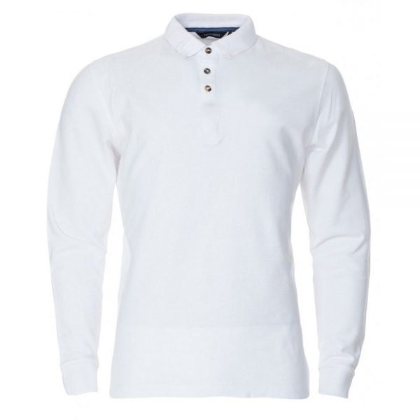 Cotton Fabrics Material Full Sleeve Polo Shirt in White