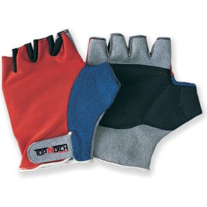 weight lifting gloves in red, blue and grey